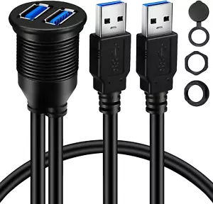 2 Ports Dual USB 3.0 Male to USB 3.0 Female AUX Flush Mount Car Mount Extension - Picture 1 of 5