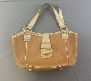 unused Michael Kors Straw & Pale Gold Leather Handbag