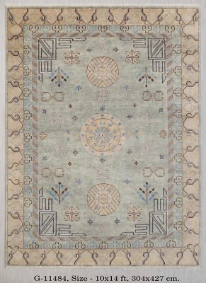 10x14 Soft Egg Blue Beige Vintage Khotan Style Inspired Handmade Wool Area Rug - Image 1 of 4