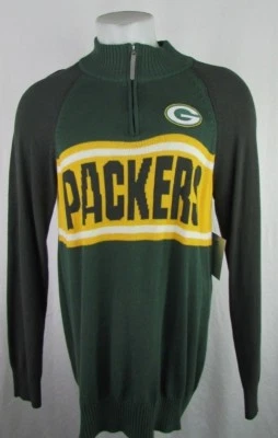 Suéter tejido Green Bay Packers para hombre 1/4 cremallera verde NFL L Foto 1 de 4
