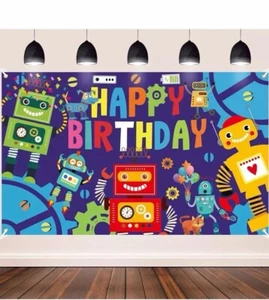Robot Birthday Banner 70.1 x 43.3 Inch - Picture 1 of 6