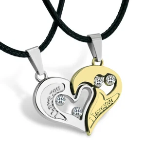 His and Hers Stainless Steel I Love You Heart Men Women Couple Pendant Necklace - Picture 1 of 11