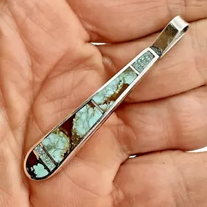 Navajo Number 8 Inlay Turquoise Pendant Sterling 2 1/4" Signed H Smith 5.6g - Picture 1 of 6