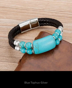 2020 New Male Jewelry Genuine Leather Bracelet Tiger Eye Beads Bracelets Charm - Picture 1 of 10