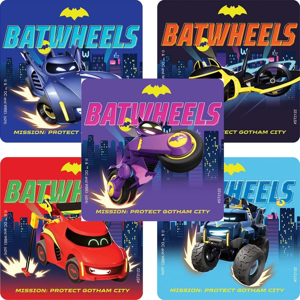 SMILEMAKERS 25 (Licensed) Batwheels Stickers, 2.5" x 2.5"