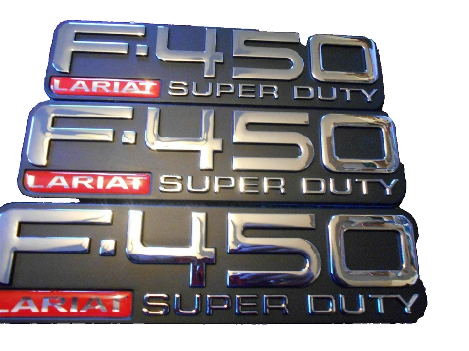 NEW FORD F-450 SUPER DUTY LARIAT FRONT FENDER AND TAILGATE EMBLEMS SET OF 3 - Image 1 of 1