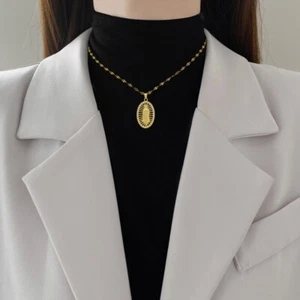 Vintage Virgin Mary Pendant Necklace Zircon Matching Titanium Steel Necklace - Picture 1 of 5