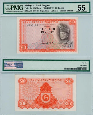 Malaysia $10 P#3b (1967-1972) 1st Series PMG 55 - Image 1 of 3