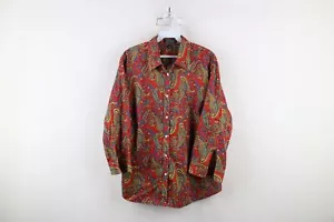 Vintage 90s Ralph Lauren Womens 1X Faded Rainbow Paisley Collared Button Shirt - Picture 1 of 8