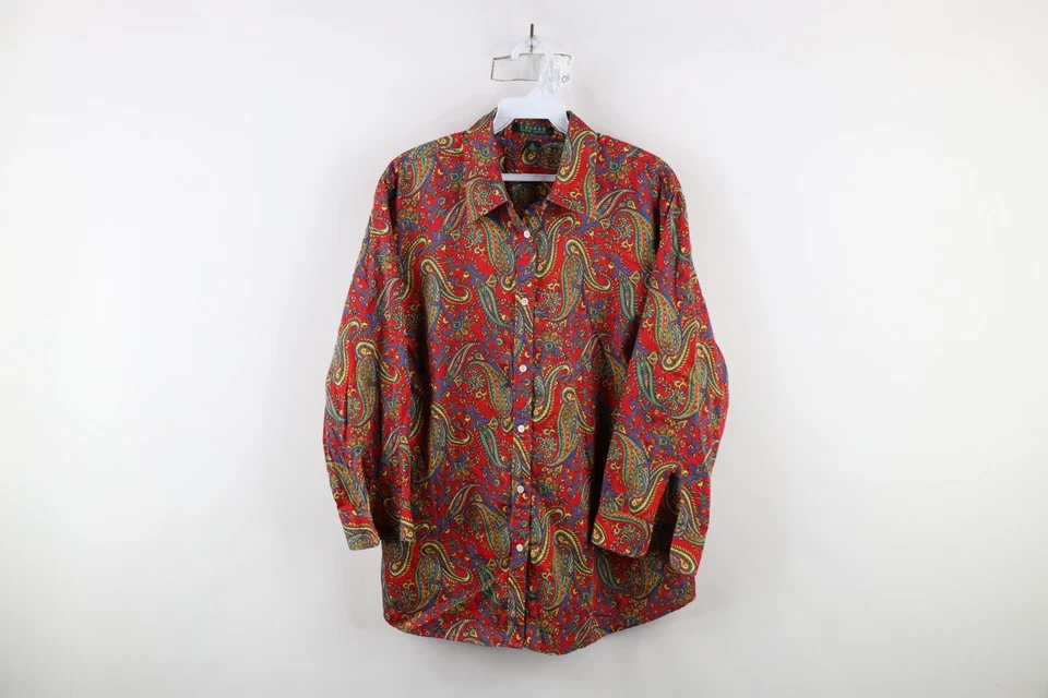 Camisa de Colección Años 90 Ralph Lauren Para Mujer 1X Desteñida Arco Iris Paisley Cuello Botón Foto 1 de 4