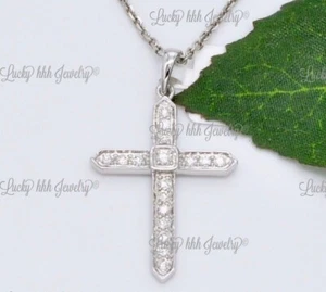 14k Solid White gold Natural Diamond Cross pendant 0.32 ct - Picture 1 of 10