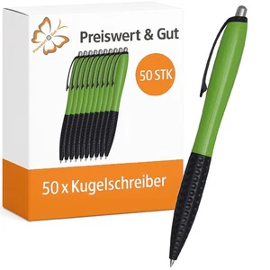 50x Kuli schwarz/apfelgrün Kugelschreiber Set schwarzschreibend Druckmechanismus - Bild 1 von 7