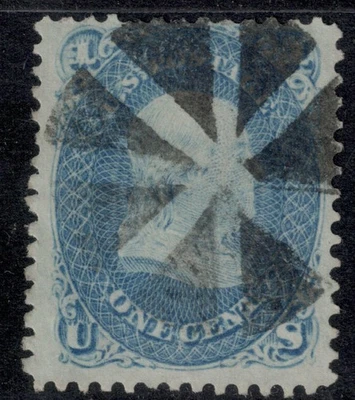 Scott #63 1 centavo Franklin 1861 con elegante cancelación geométrica CV $45 Foto 1 de 2