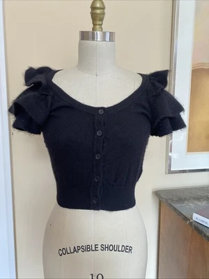 Suéter French Connection Manga Volantes Angora Nylon Talla Pequeña Mujer Negro Foto 1 de 4