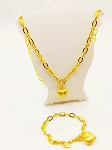 Set Gold Jewelry Women Necklace Bracelet 22k 23k 24k Thai Baht Luxury Gp plated - Picture 1 of 14