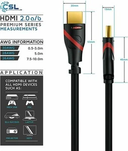 CSL - 4m 4K UHD HDMI 2.0 Cable - Ultra High Speed - CEC - 3D - Ethernet Cable - Picture 1 of 5