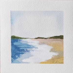 Watercolor Painting Landscape Seascape Beach “Ebb & Flow” Signed Original 5x5” - Picture 1 of 2