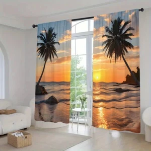 2Pcs Hawaiian Style Sunset  Window Curtains Drapes Bedroom Living Room Kitchen - Picture 1 of 18