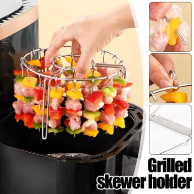 Air Fryer Stainless Steel Grill Vertical Skewer Hanging Kebab Rack Kitchen Tool. - Image 1 of 4