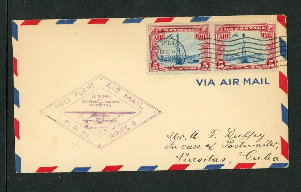 USA 1931 First Flight Cover St. Thomas, VI to Nuevitas FAM 6 - Image 1 of 1