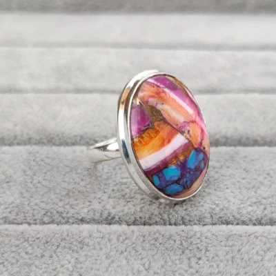 Anillo Hecho a Mano Piedra Turquesa, Anillo para Mujer, Anillo Ovalado Cur Plata Foto 1 de 4