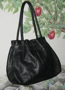 CYNTHIA ROWLEY Large Black Leather Drawstring Handbag Shoulder Bag - Picture 1 of 4
