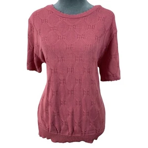 Vintage 90s Nikki Womens Large Knit Short Sleeve Sweater Girl Top Pink - Picture 1 of 5