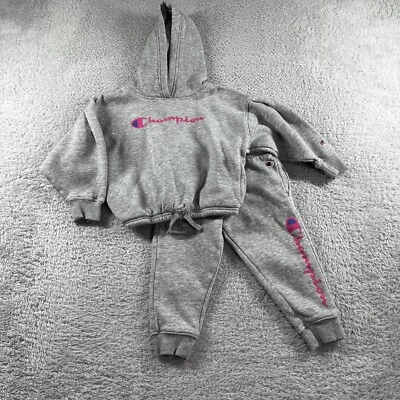 Champion Sudadera Niñas 2T 3T Gris Rosa Conjunto a Juego Sudadera Pantalones Foto 1 de 4