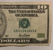 2001 $10 Note, Date S# CB 01/28/1643 C