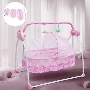 Electric Baby Crib Cradle Auto-Swing Baby Newborn Bed Sleep Cradle w/Mat Pink