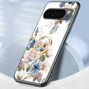 For Google Pixel 9 Pro XL/9/8/7A Flower Pattern PC Case Ring Holder Stand Cover - Bild 1 von 18