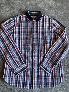 Mens Brooks Brothers Blue Red Check Shirt Jersey Collar Long Sleeved Size XXL