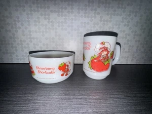 Strawberry shortcake Milk Glass Mug & Cereal Bowl 2-Piece Set Vintage Nostalgia - Picture 1 of 10