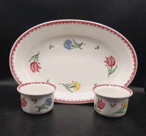 Vtg Villeroy & Boch Jardin d'Alsace Fleur cassersole + 2 ramekins Oval Baker  - Picture 1 of 21