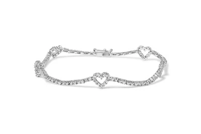 14K White Gold 1 1/2 Cttw Diamond Heart Station Strand Bracelet (H-I, I1-I2) - Image 1 of 4