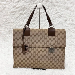 Bolso de Negocios Gucci GG Patrón Maletín Lona Cuero Beige Marrón Vintage - Imagen 1 de 19