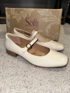Sofft ELSEY Mary Jane Flats Womens Sz 10 M Tapioca Leather Patent Low Block Heel - Picture 1 of 7