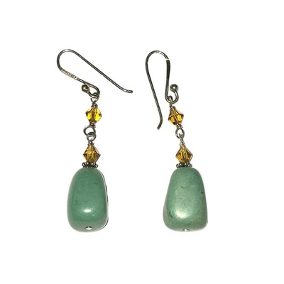 Silpada Signed W1290 Retired 925 Sterling Silver Turquoise & Gold Glass Earrings - Image 1 of 4