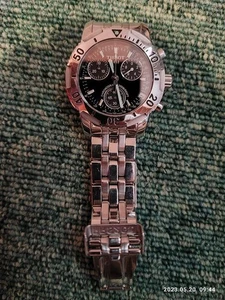TISSOT Chronograph Quartz Watch Black Dial Silver Case 200m Battery Replaced - Picture 1 of 8