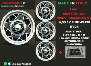 Cerchi lega 12 MILLEMIGLIA NERO Fiat 500 D L F R epoca OLD 4x190 Vecchia MK1 - Imagen 1 de 11