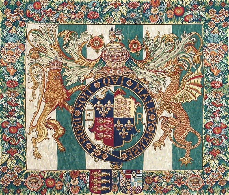 16TH CENTURY ROYAL ARMS OF ENGLAND LINED 32" 81CM X 70CM BELGIAN TAPESTRY, 13997 - Image 1 of 4