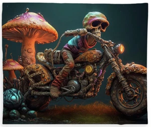 Soft Fleece Throw Blanket w/ Design Print "The Fungal Rider" - Picture 1 of 7