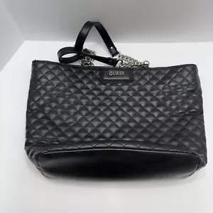 GUESS Women’s Large Tote Bag Black Quilted Purse Shoulder Handbag Classic - Picture 1 of 12