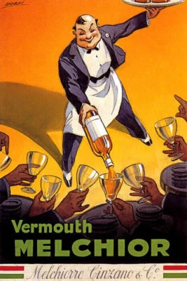 VERMUT MELCHIOR CINZANO CAMARERO BEBIDA DE VINO FORTIFICADO ITALIA CARTEL DE COLECCIÓN REPRO Foto 1 de 3