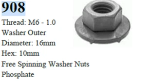 25 Pcs Thread: M6 - 1.0 Washer Free Spinning Washer Nuts Phosphate - Picture 1 of 2