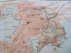 Piraeus Athens Greece Harbor c. 1870's detailed color city plan - Picture 1 of 4