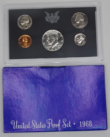 1968-S US Mint Proof Set with Box OGP 5 Coins 40% Silver Kennedy Cover