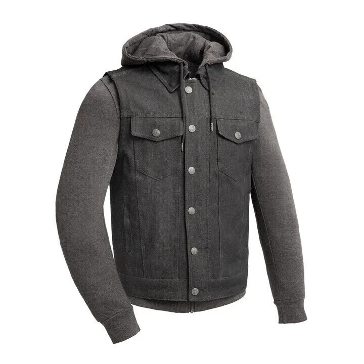 Chaqueta vaquera First Manufacturing Rook para hombre 4XLarge, negra/gris, FIM697DMH Foto 1 de 1