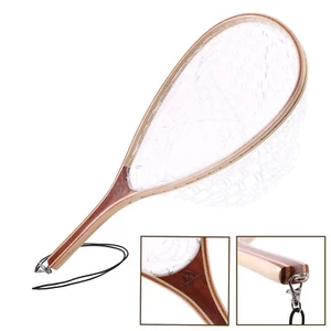 Clear Rubber Mesh Net Fly Fishing Landing Net Wooden Handle FL08 Landing Net - Picture 1 of 6