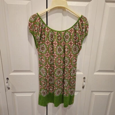 Top Juicy Couture Mezcla Seda Estampado Talla M Caleidoscopio Geométrico Verde Largo Foto 1 de 4